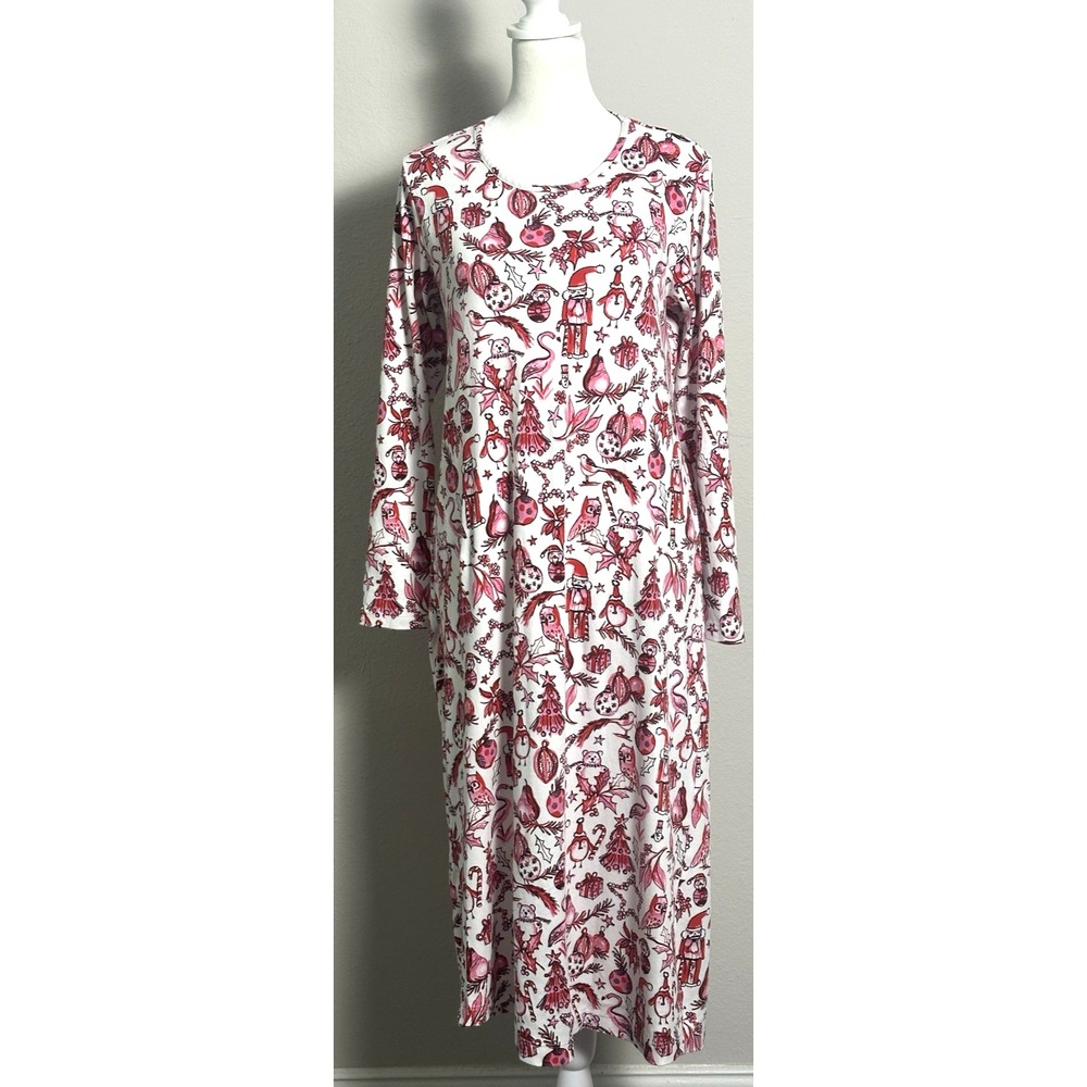 Lands' End Women's Long Sleeve Midcalf Nightgown Sz (6) Christmas Holiday Theme